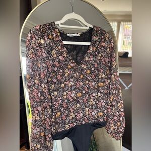 Abercrombie & Fitch Floral Bodysuit in Pink and Black